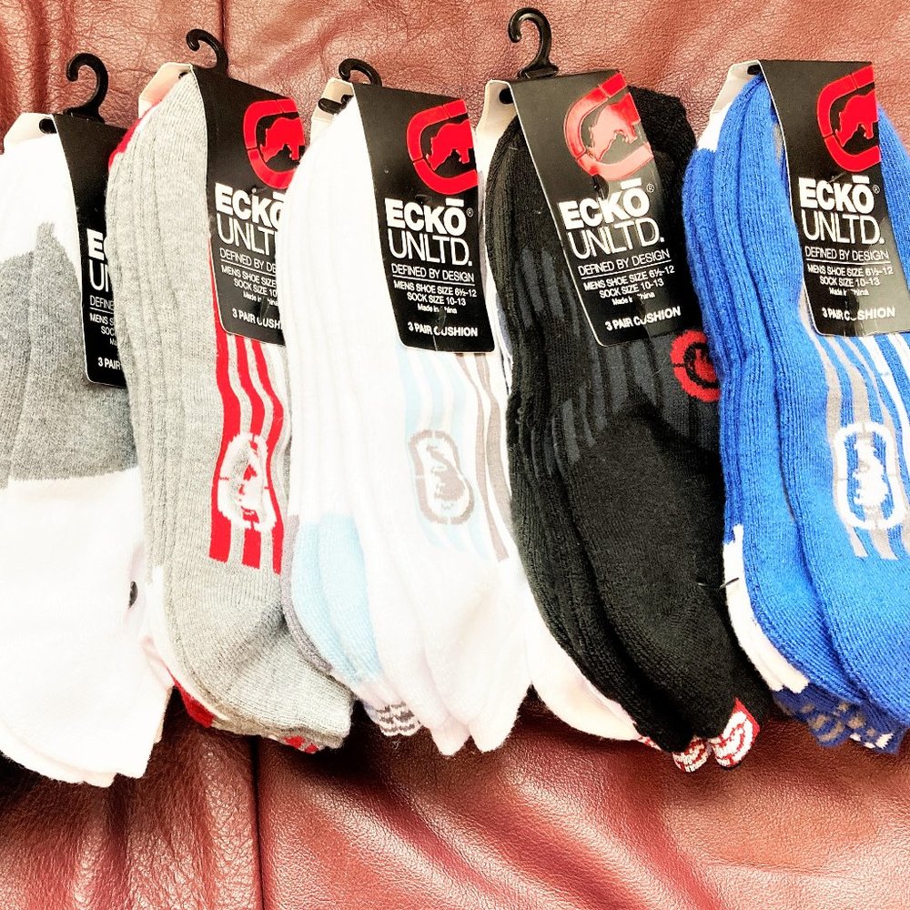 NWT 3 PAIRS Socks Men L Athletic Ecko Unlimited Low cut Black white Blue ,Casual